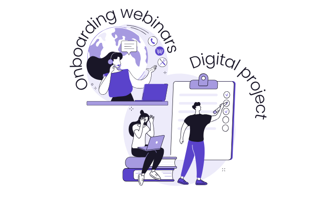 onboarding webinars and digital project management illustrations