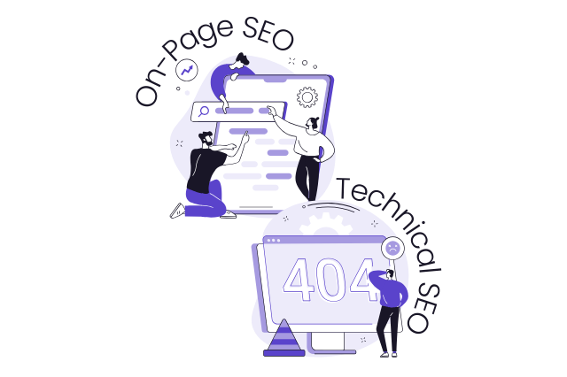 On-Page SEO and Technical SEO illustrations